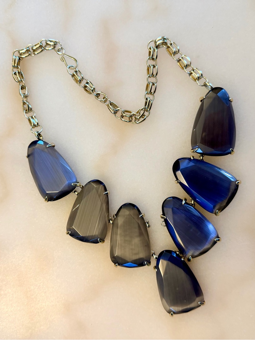 Kendra Scott Blue & Gray Cat’s Eye Statement Bib Necklace